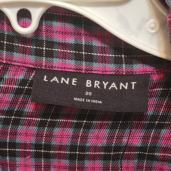 Lane Bryant Pink & Black Plaid L/S Top Collared Button Front Plus Size 20 New - Picture 4 of 6